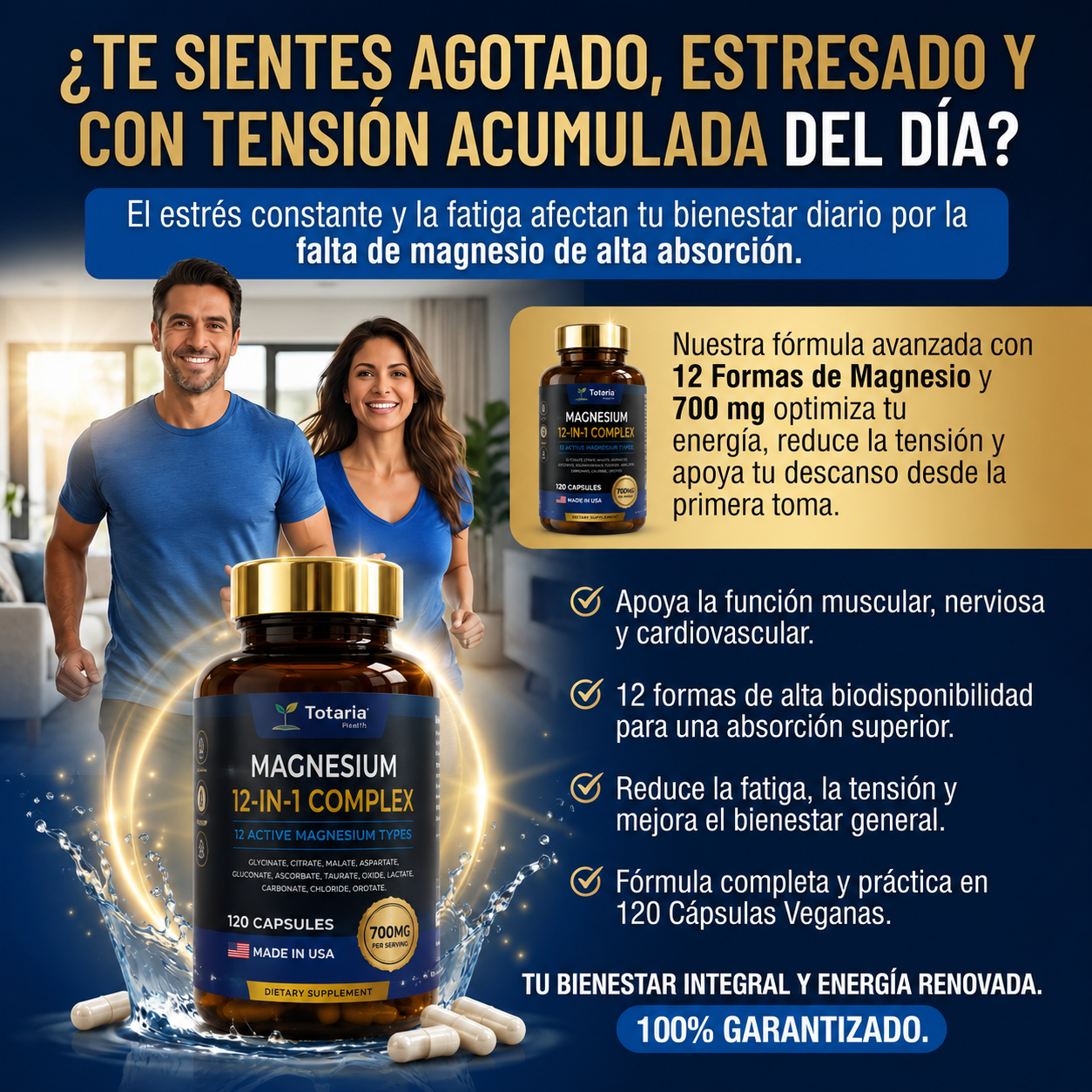 Totaria® Magnesio 12 en 1 | Relajación, Músculos y Corazón. empieza hoy!!