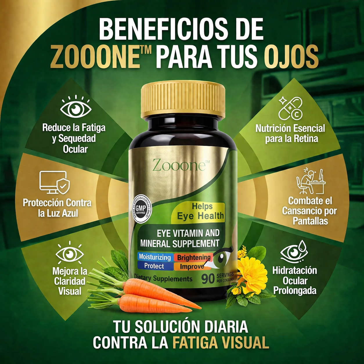 Zooone™ Protección Ocular Avanzada con Luteína, Zinc y Vitaminas C, no los descuides.