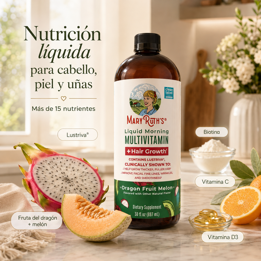 MaryRuth’s Hair Growth + Lustriva® Ayuda a recuperar fuerza, grosor y abundancia.