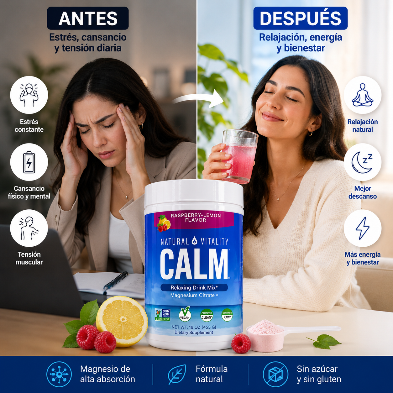 MAX CALM® Bebida Relajante de Magnesio, reduce el cortisol
