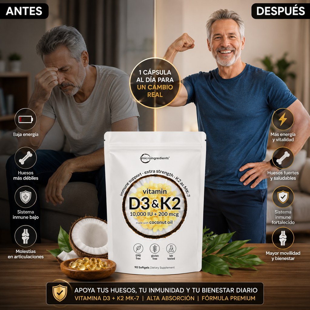 Vitamina D3 + K2 MK-7™ | Huesos, Inmunidad y Corazón, empieza hoy mismo