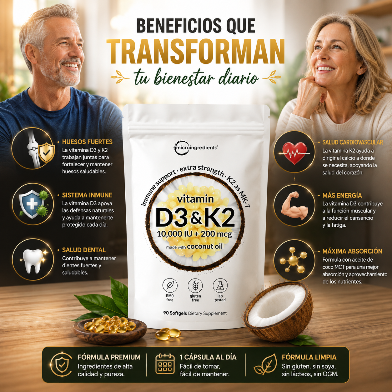 Vitamina D3 + K2 MK-7™ | Huesos, Inmunidad y Corazón, empieza hoy mismo
