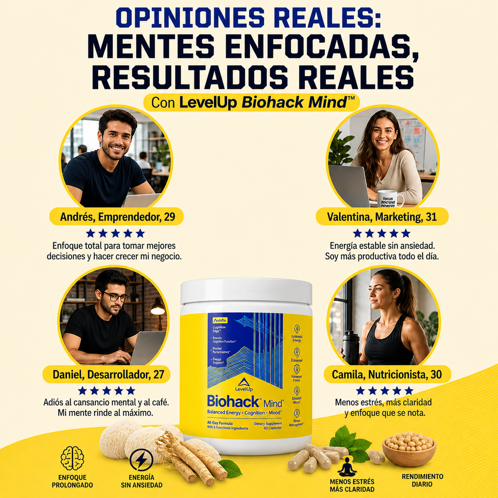 LevelUp Biohack Mind™ – Potencia tu mente: energía, memoria y enfoque