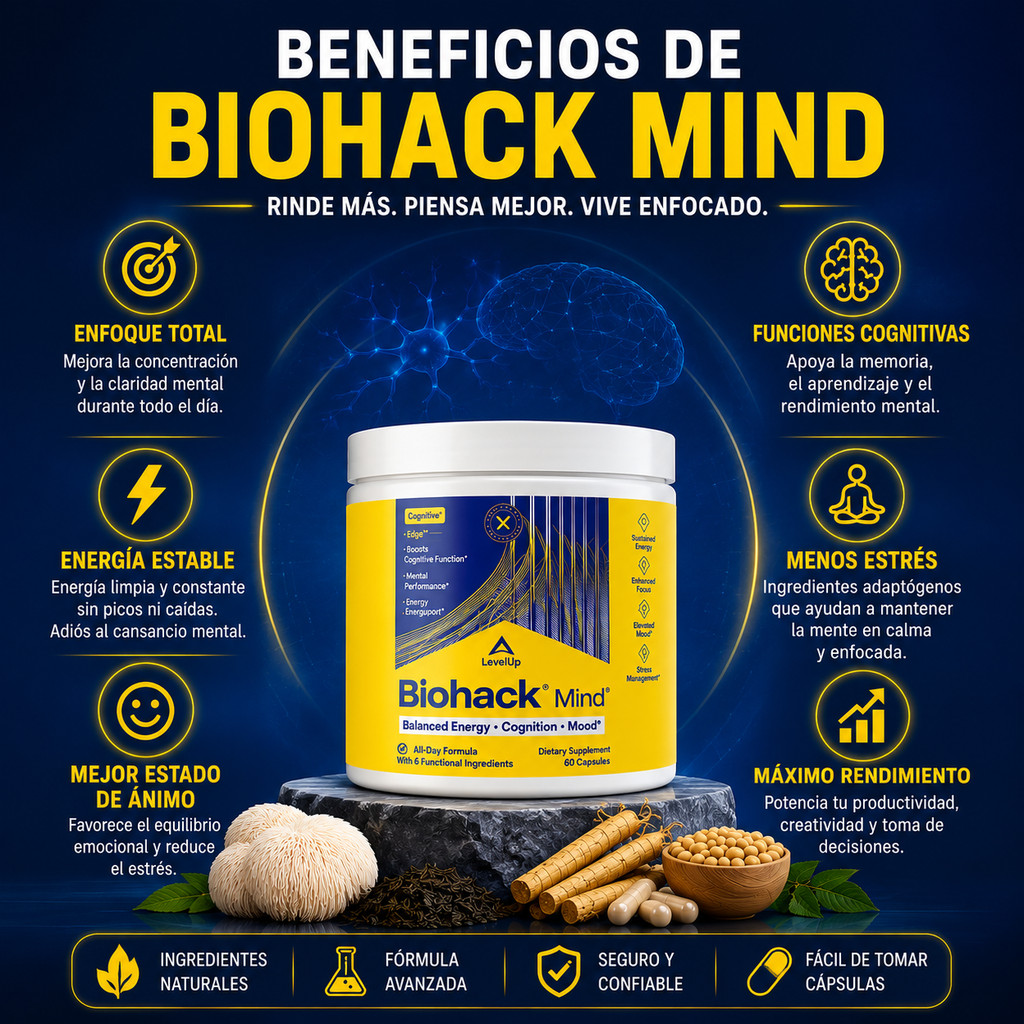 LevelUp Biohack Mind™ – Potencia tu mente: energía, memoria y enfoque