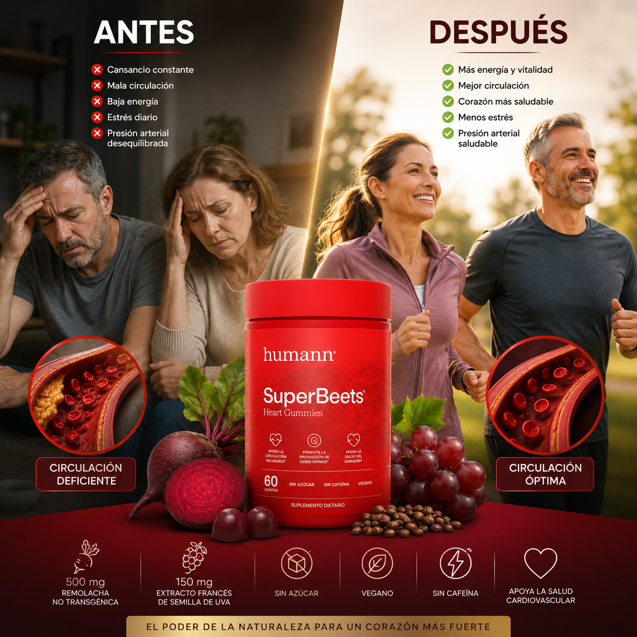 HumanN® SuperBeets® Heart Gummies | Circulación, Presión Arterial y Salud del Corazón