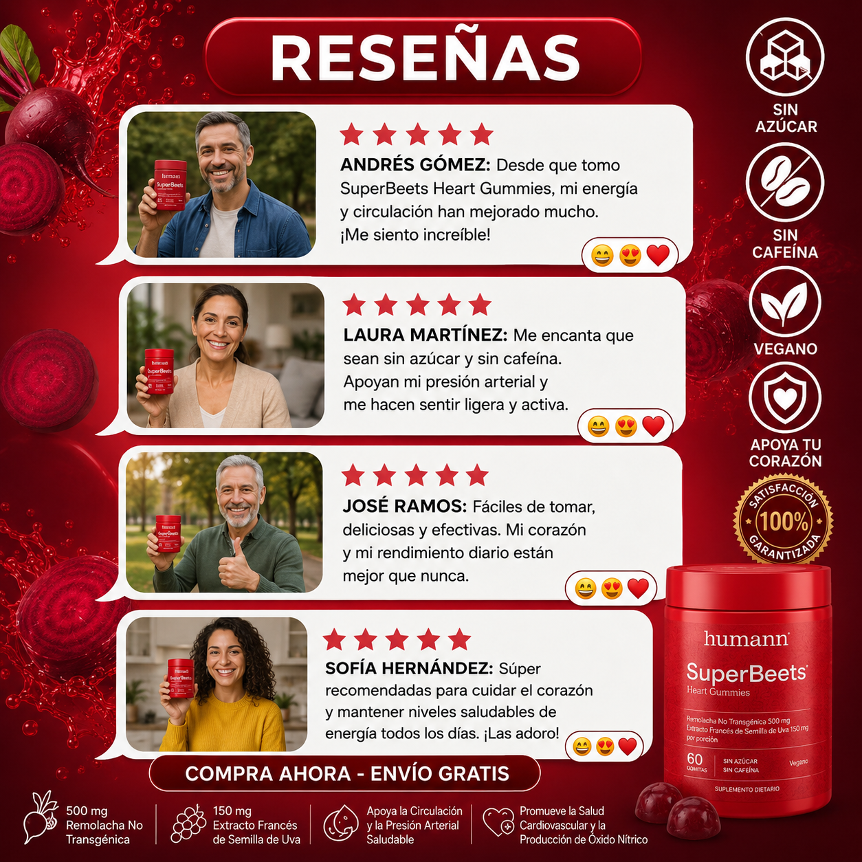 HumanN® SuperBeets® Heart Gummies | Circulación, Presión Arterial y Salud del Corazón