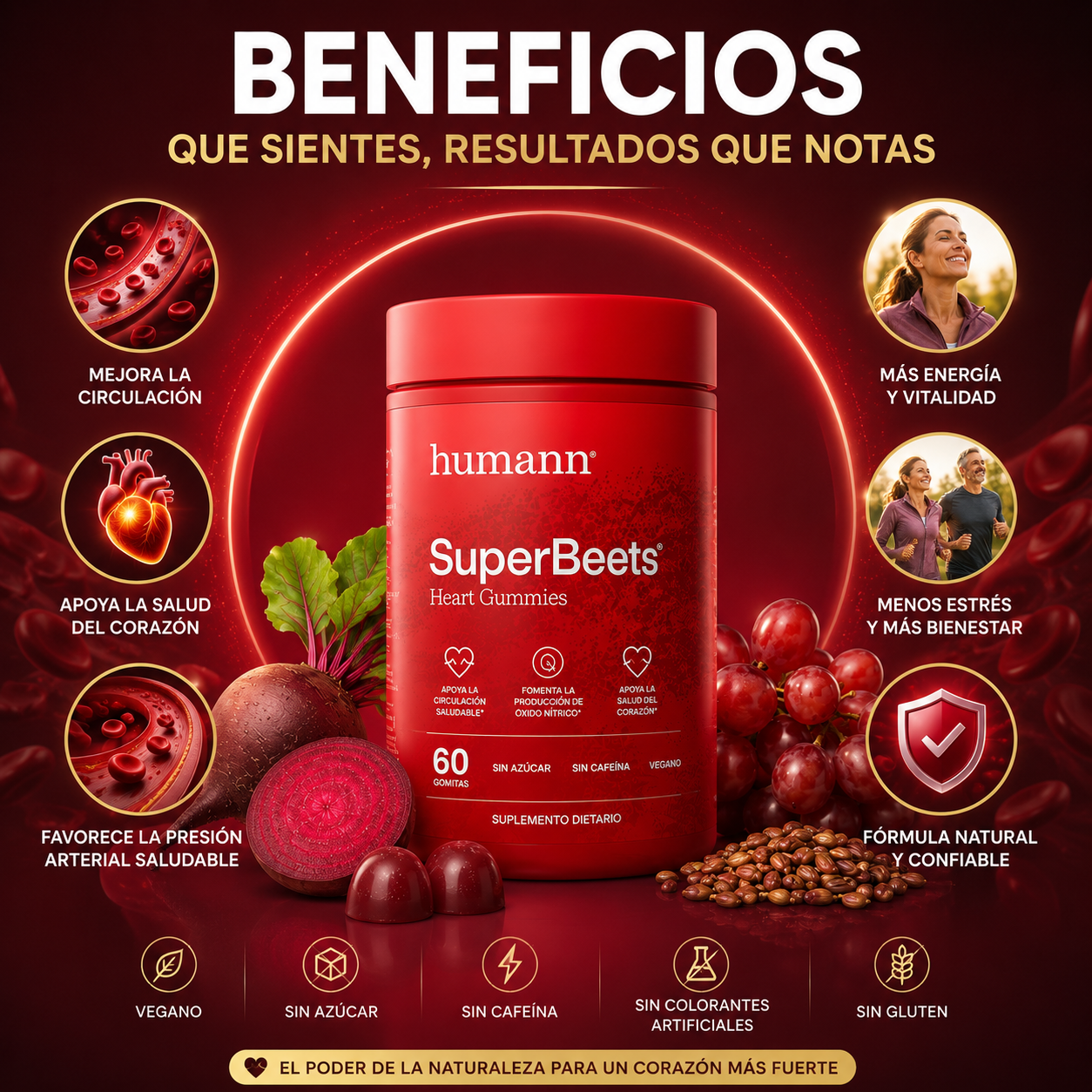 HumanN® SuperBeets® Heart Gummies | Circulación, Presión Arterial y Salud del Corazón