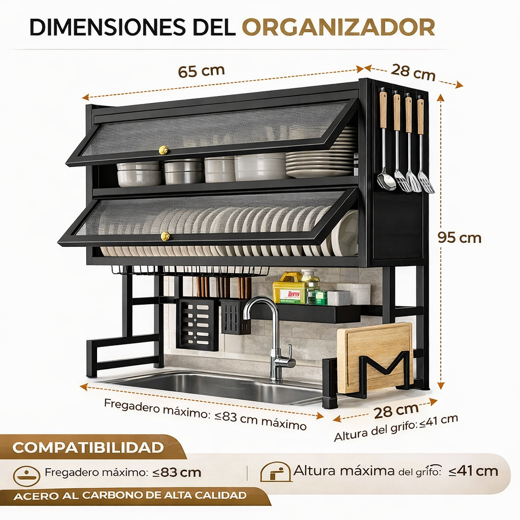 Escurridor de Platos de 2 Niveles con puertas, dale un aire de paz a tu cocina con este hermoso organizador
