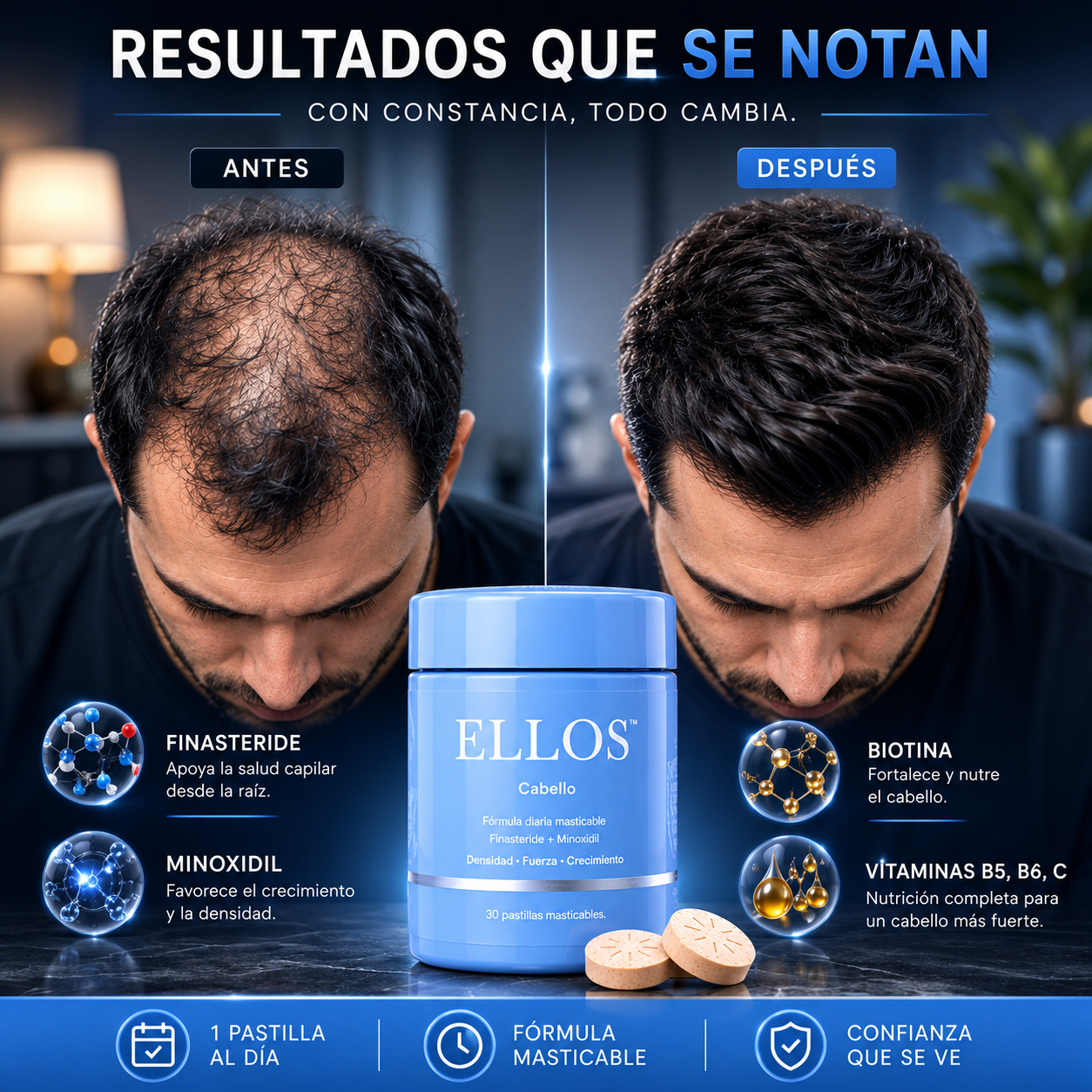 ELLOS™ Cabello | Finasteride + Minoxidil para Densidad, Fuerza y Crecimiento, Empieza hoy!!