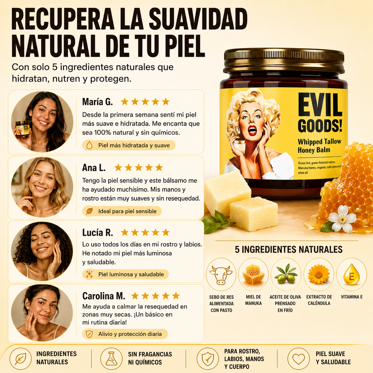 EVIL GOODS™ Bálsamo Batido de Sebo y Miel – Hidratación y Nutrición Profunda, empieza hoy!!