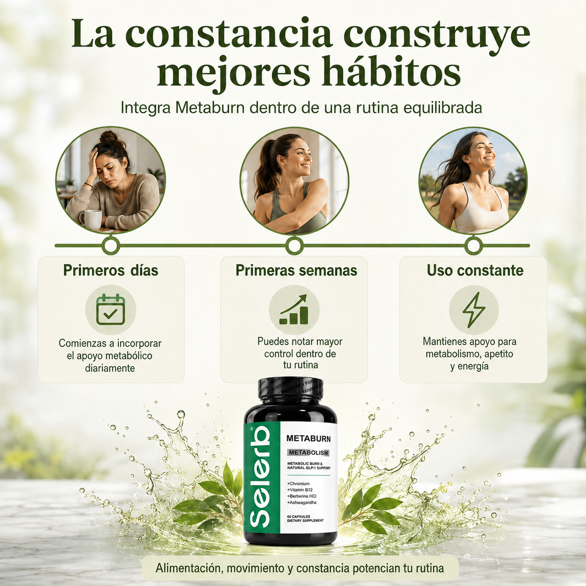 SELERB METABURN - Apoyo para tu Metabolismo, Digestión y Energía Diaria que te Ayuda a Adelgazar - 60 Cápsulas