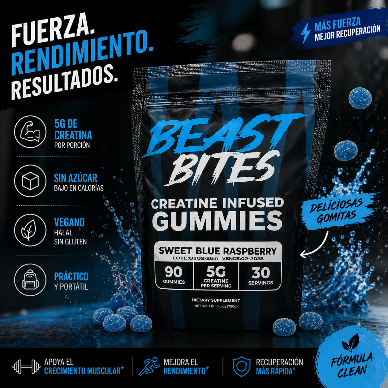Beast Bites™ Creatina en Gomitas Veganas Sin Azúcar, Fuerza y Recuperación Muscular rapida, que esperas para probarlas