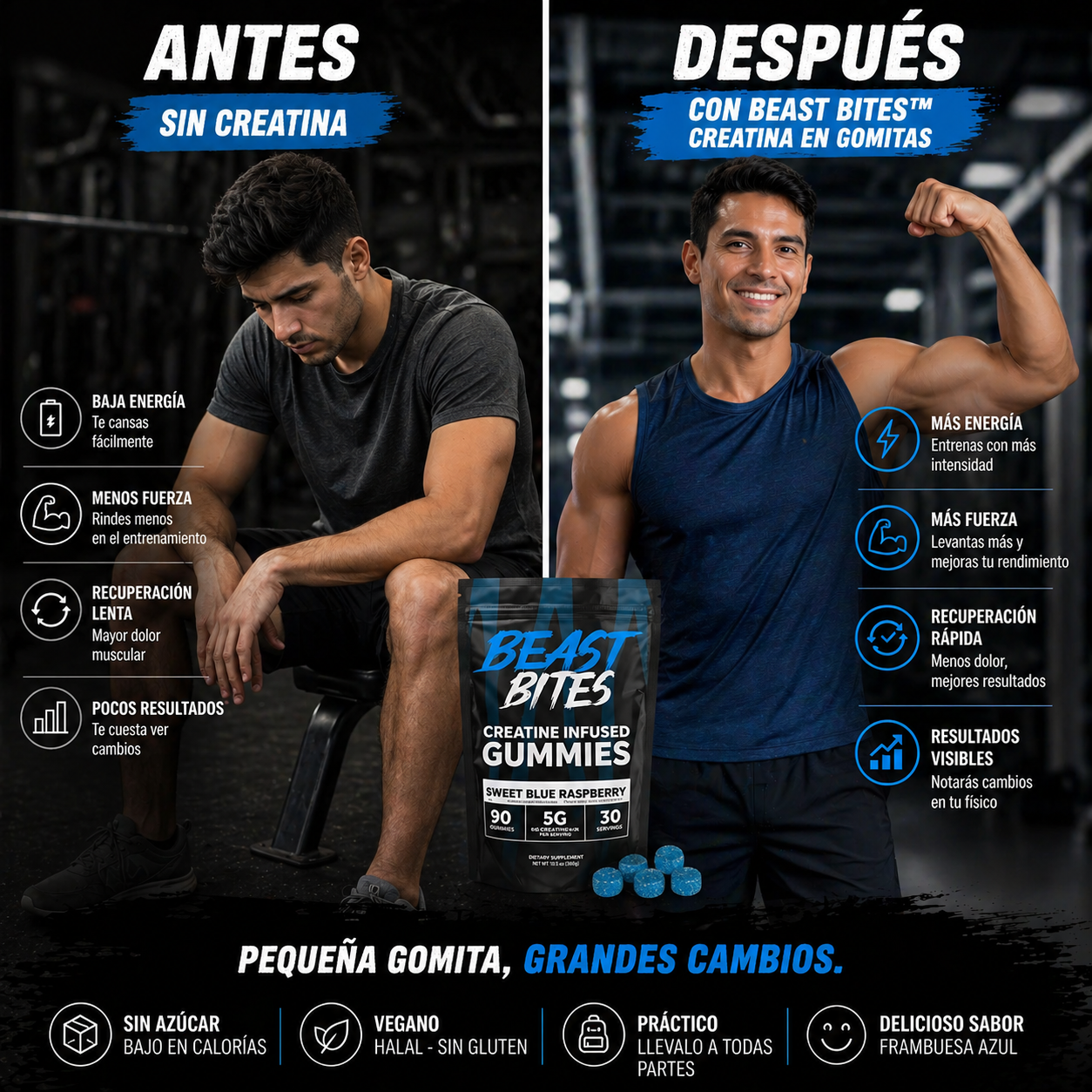 Beast Bites™ Creatina en Gomitas Veganas Sin Azúcar, Fuerza y Recuperación Muscular rapida, que esperas para probarlas