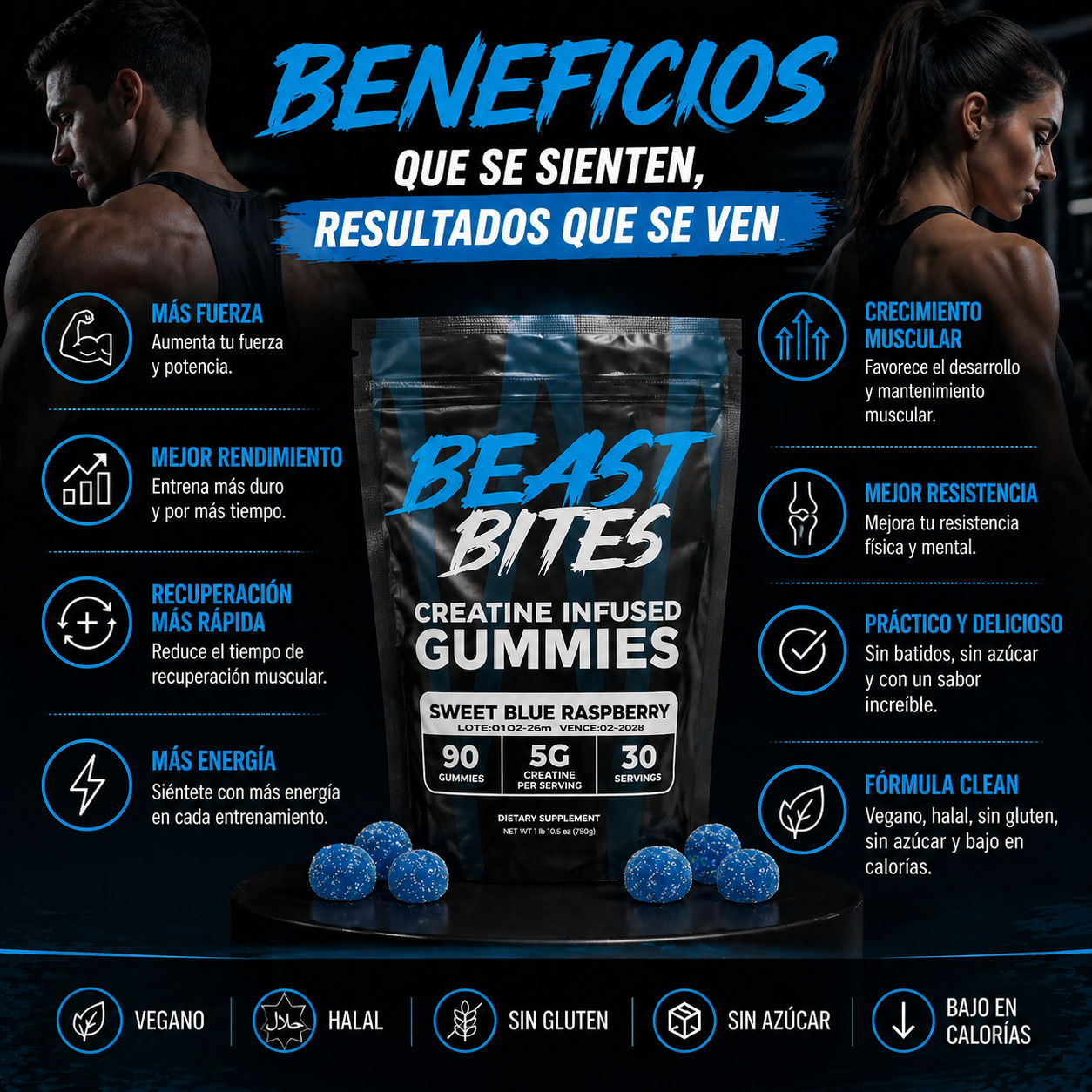 Beast Bites™ Creatina en Gomitas Veganas Sin Azúcar, Fuerza y Recuperación Muscular rapida, que esperas para probarlas