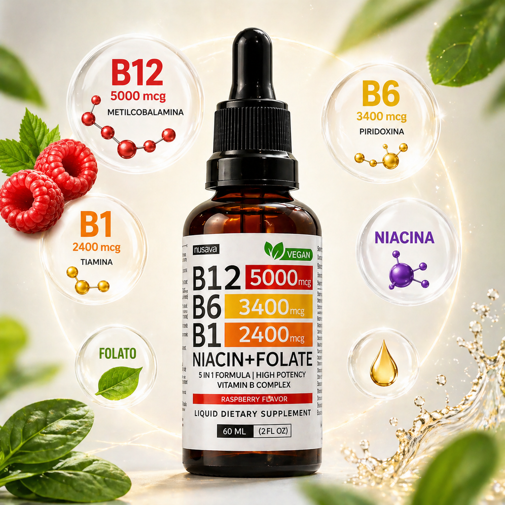 Nusava™ Vitamina B12 Complejo Líquido 5000 mcg Energía y enfoque rapido