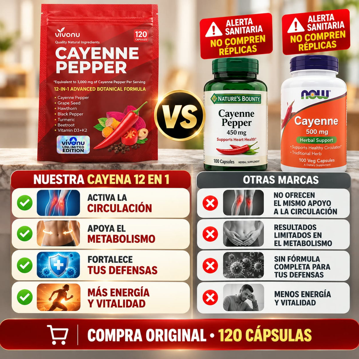 Pimienta de Cayena 12 en 1 - Activa tu Circulación y Cuida tu Corazón empieza a cuidate hoy