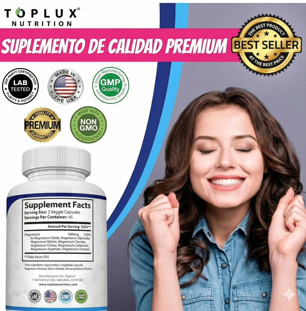 Complejo de Magnesio para Dormir Mejor, Relajar Músculos y Reducir Estrés