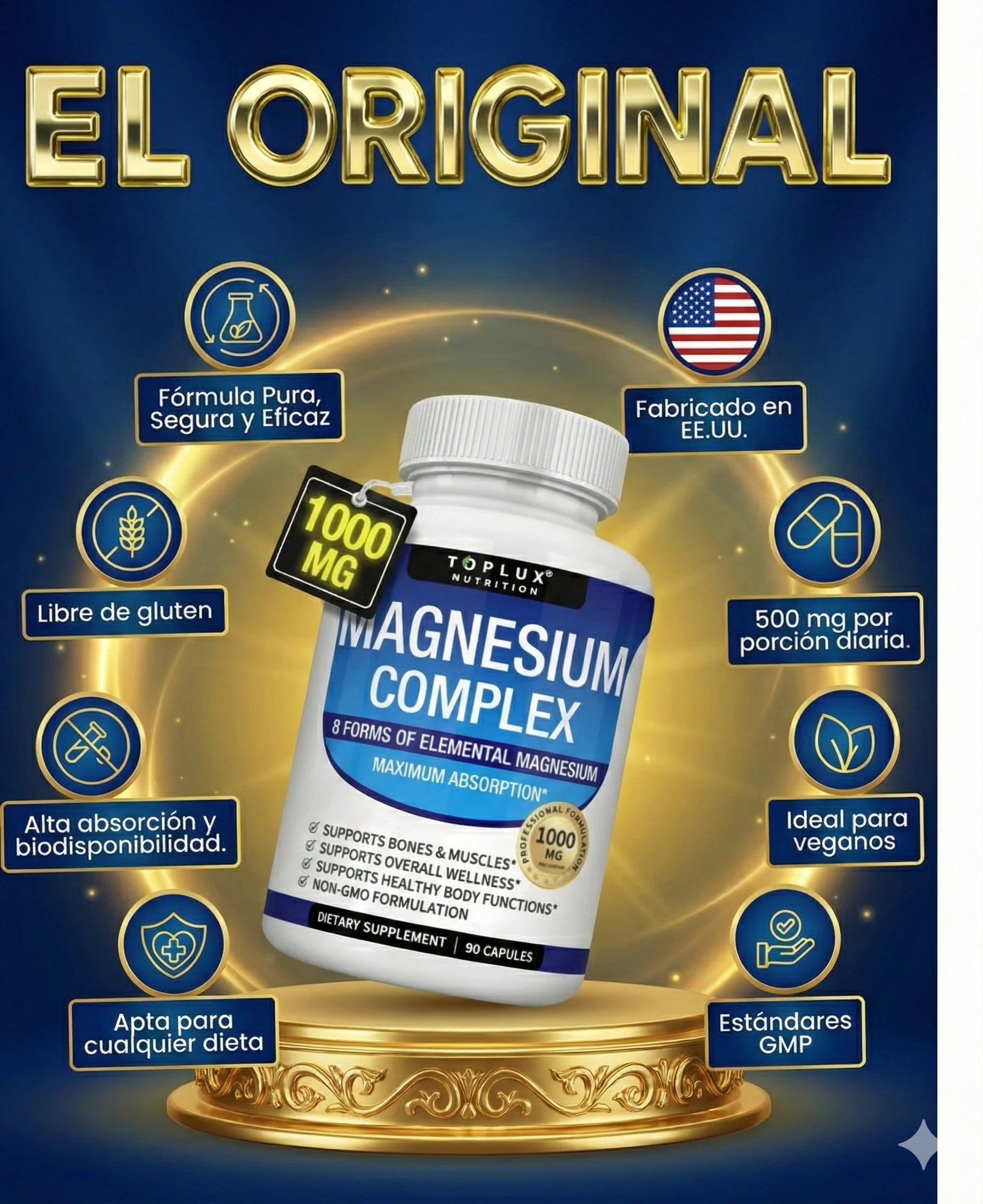 Complejo de Magnesio para Dormir Mejor, Relajar Músculos y Reducir Estrés