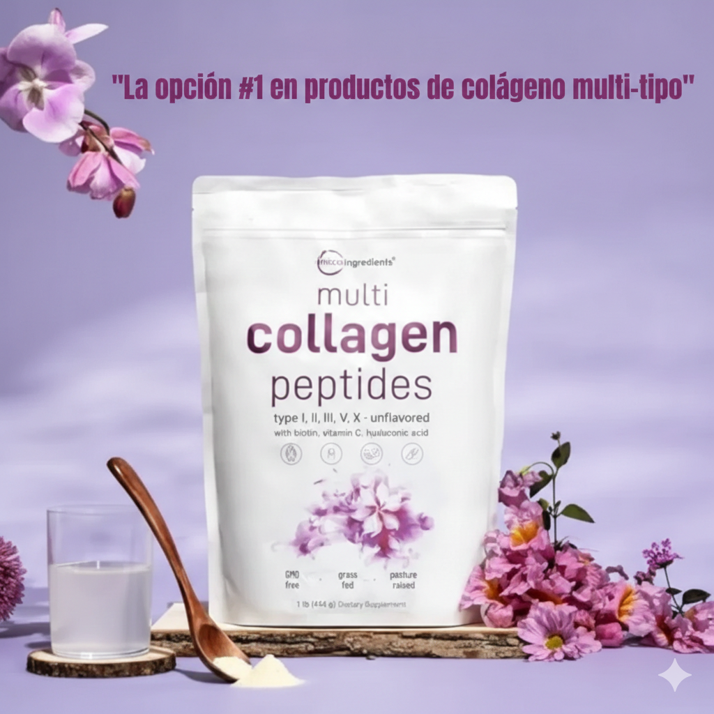 Multicolageno de Péptidos Microingredients® 1lb  Mezcla Avanzada de 5 Colágenos, Biotina, Vitamina C y Ácido Hialurónico