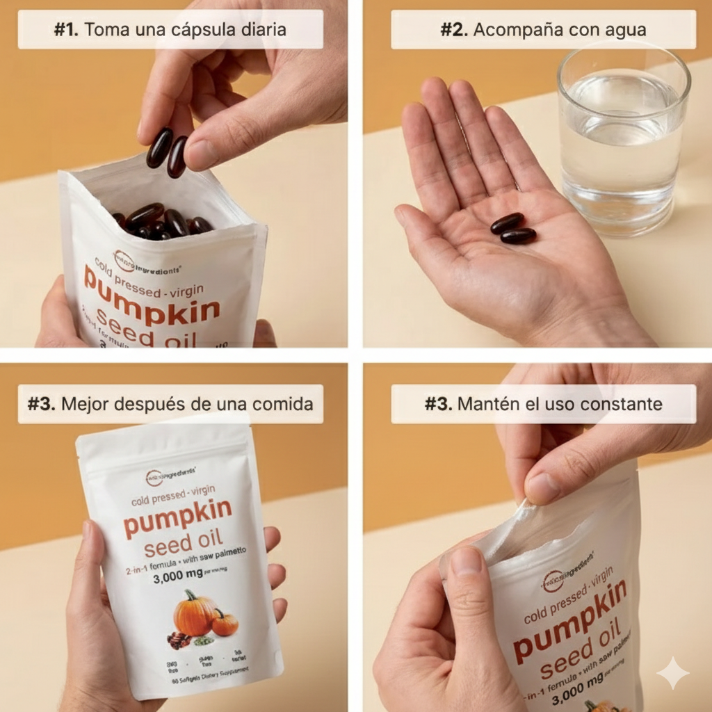 Pumpkin Seed Oil Microingredients®  3000 mg™ + Saw Palmetto Apoya tu Salud Prostática y fortalece tu cabello desde hoy.