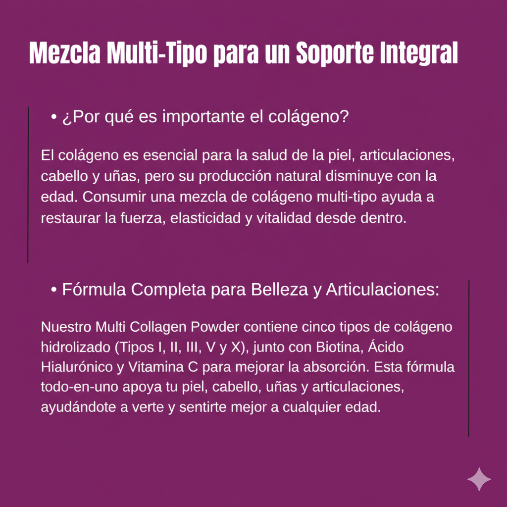 Multicolageno de Péptidos Microingredients® 1lb  Mezcla Avanzada de 5 Colágenos, Biotina, Vitamina C y Ácido Hialurónico