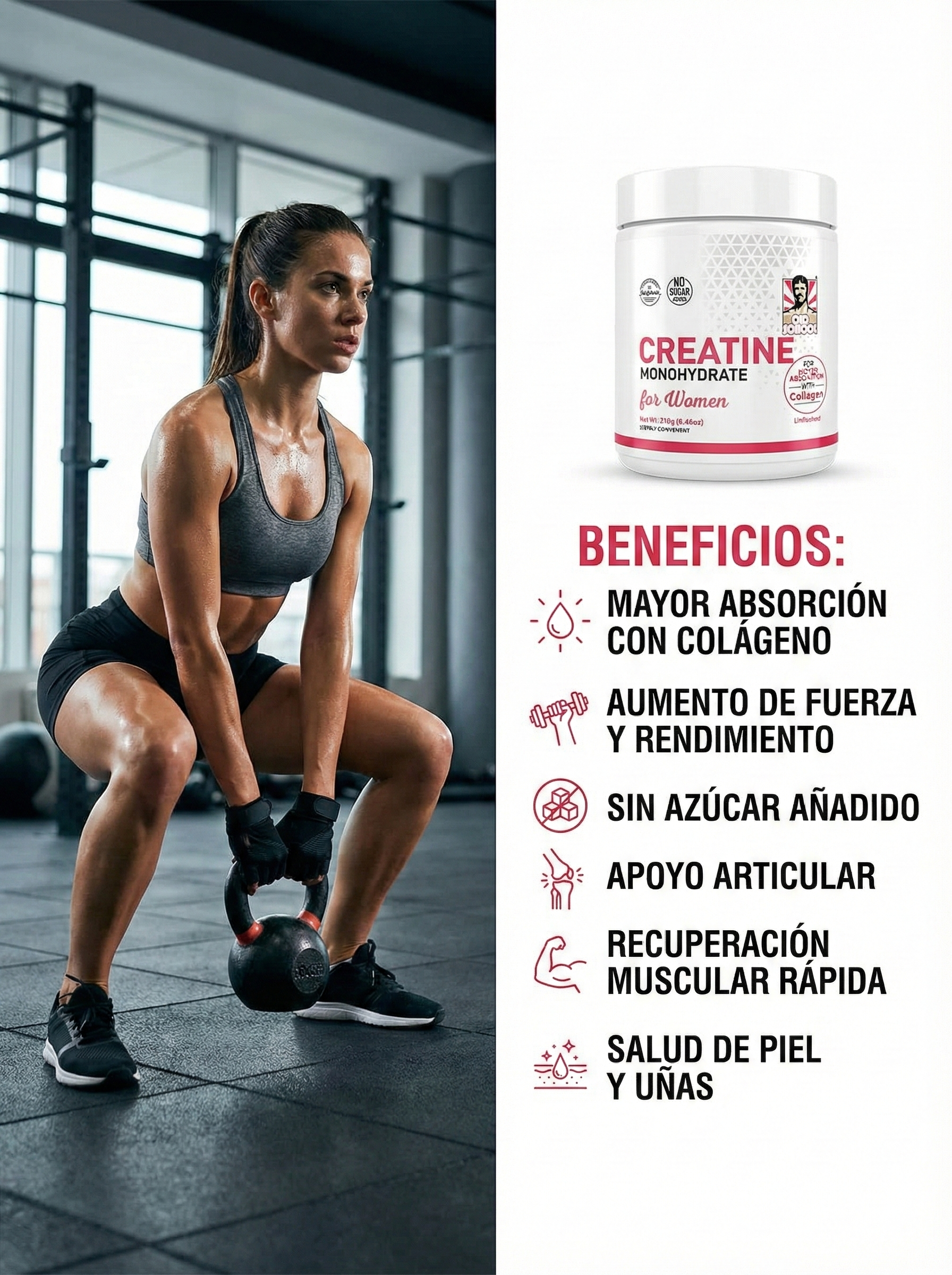 Creatina para Mujeres Old School Labs® Más Fuerza, Más Glúteo, Más Recuperación