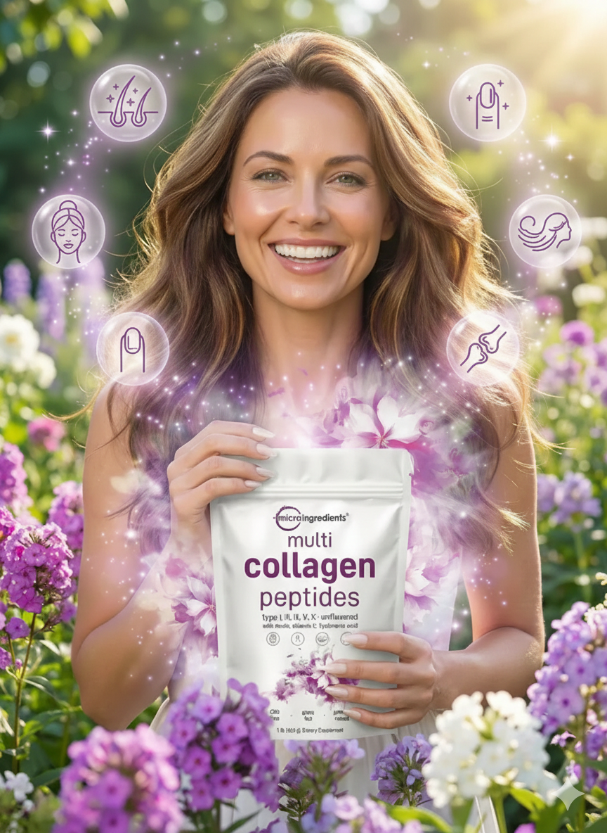Multicolageno de Péptidos Microingredients® 1lb  Mezcla Avanzada de 5 Colágenos, Biotina, Vitamina C y Ácido Hialurónico