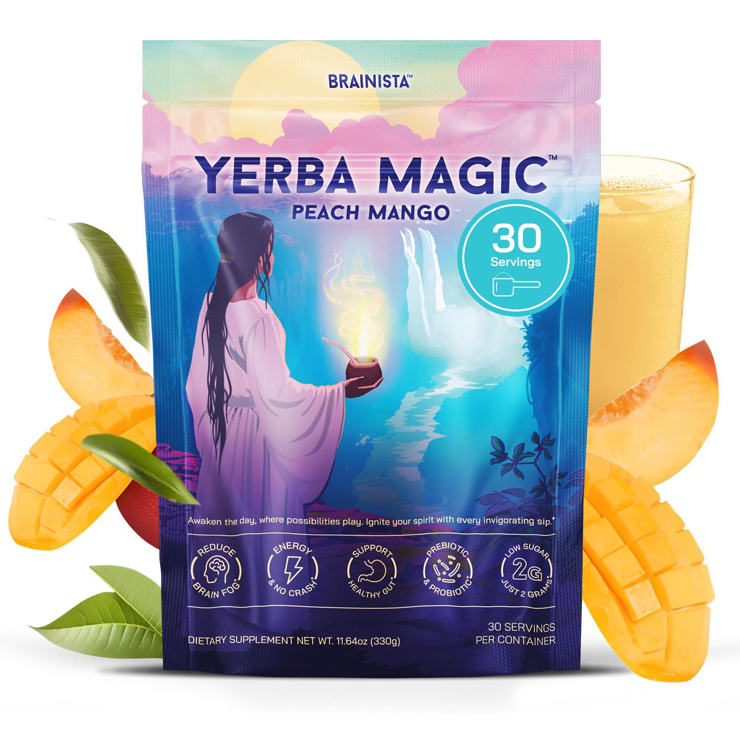 Yerba Magic Peach Mango Brainista™ Fórmula Natural para Mejorar la Digestión y Reducir la Hinchazón