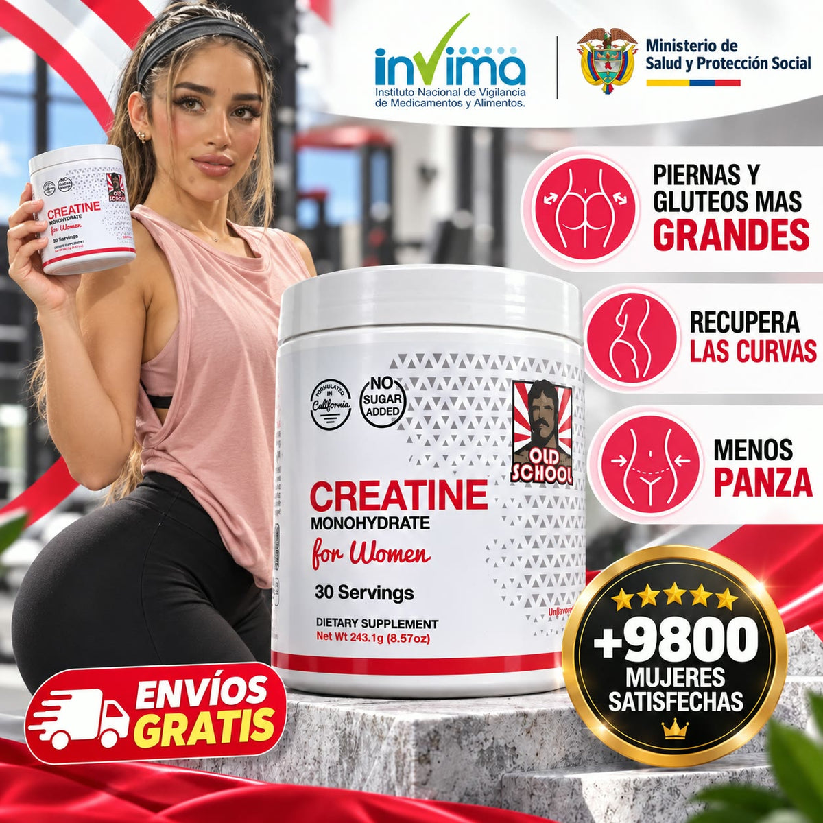 -Creatina para Mujeres Old School Labs® Más Fuerza, Más Glúteo, Más Recuperación