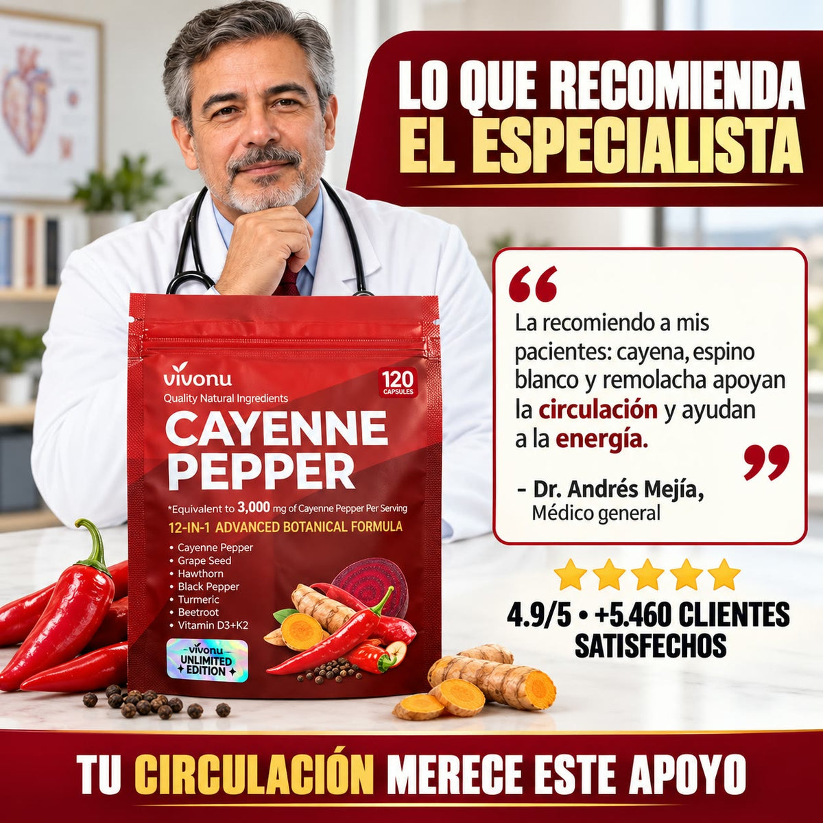 Pimienta de Cayena 12 en 1 - Activa tu Circulación y Cuida tu Corazón empieza a cuidate hoy