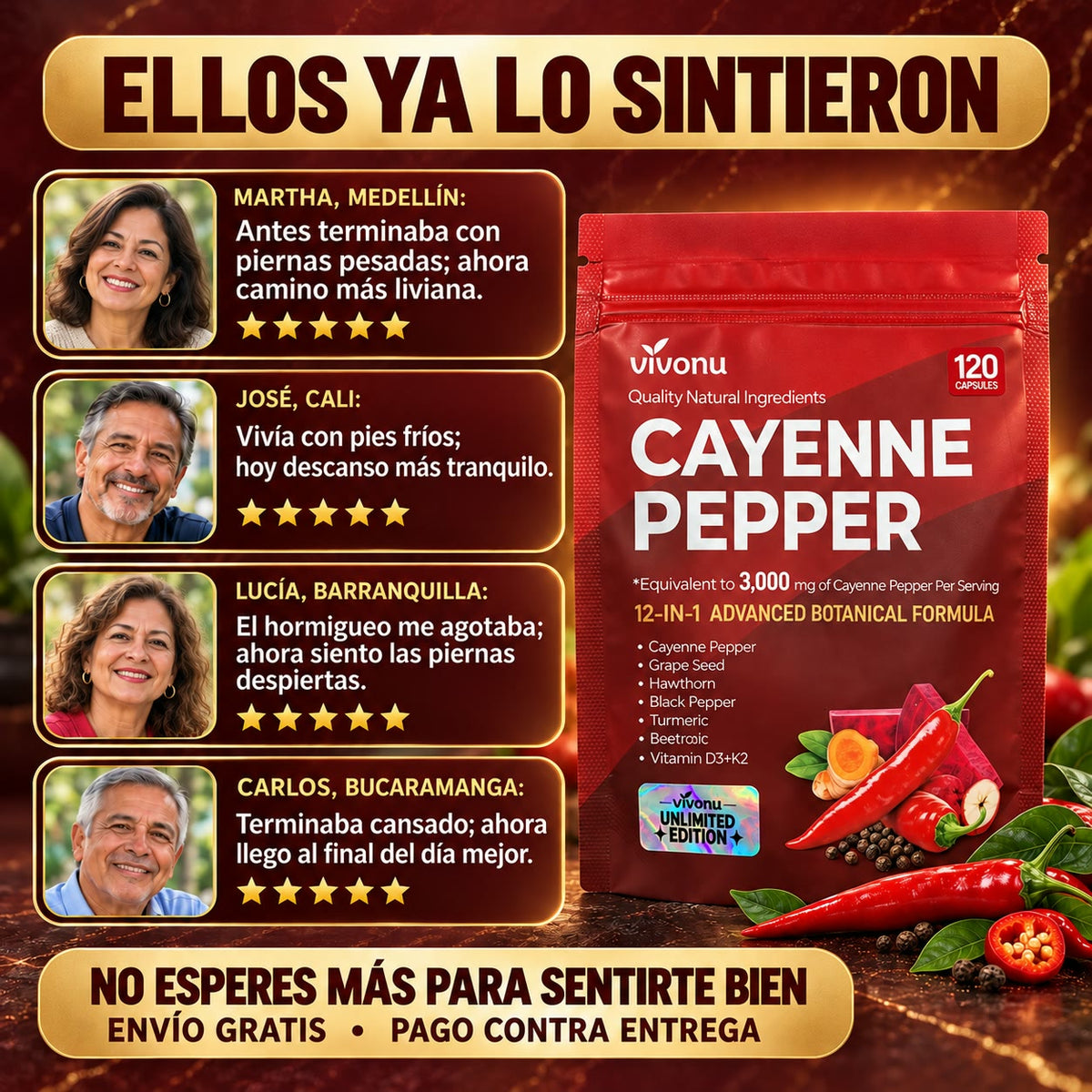 Pimienta de Cayena 12 en 1 - Activa tu Circulación y Cuida tu Corazón empieza a cuidate hoy