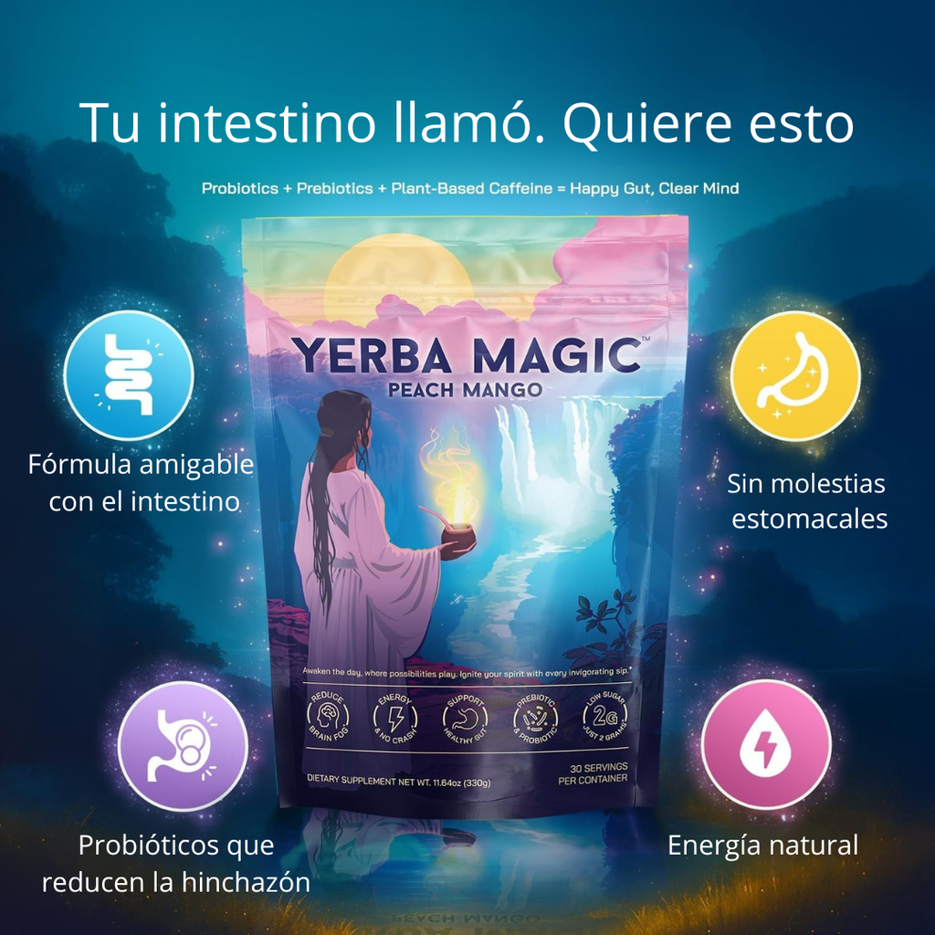 Yerba Magic Peach Mango Brainista™ Fórmula Natural para Mejorar la Digestión y Reducir la Hinchazón