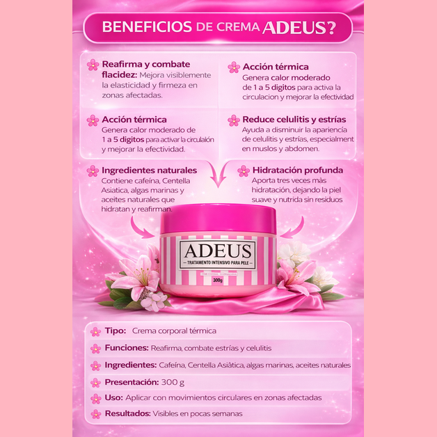 2 Por 1 Crema ADEUS™: Reafirma, Hidrata y Combate Estrías.