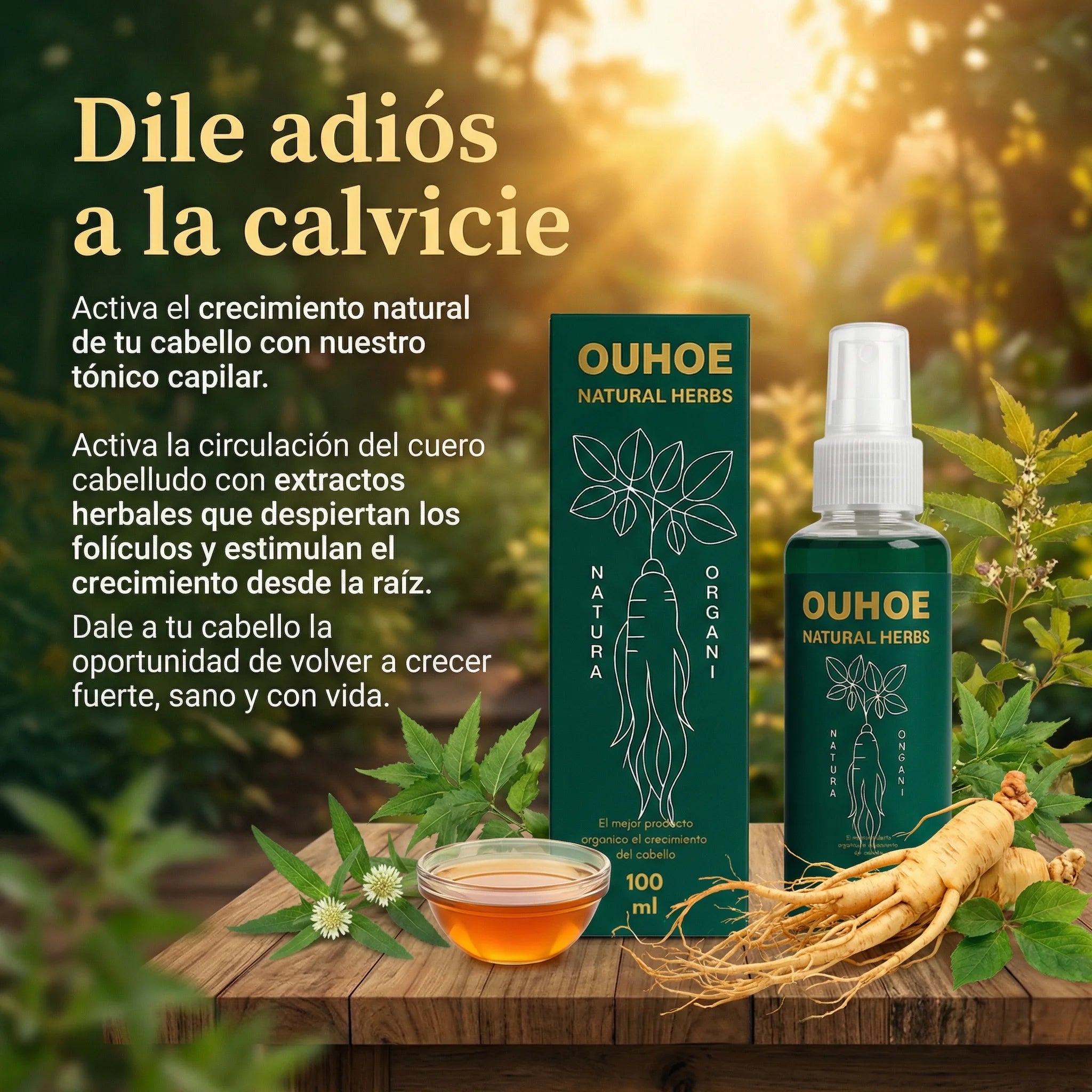 Elixir capilar anticaída y crecimiento OUHOE Natural Herbs, 50% de descuento, inicia tu tratamiento capilar ahora