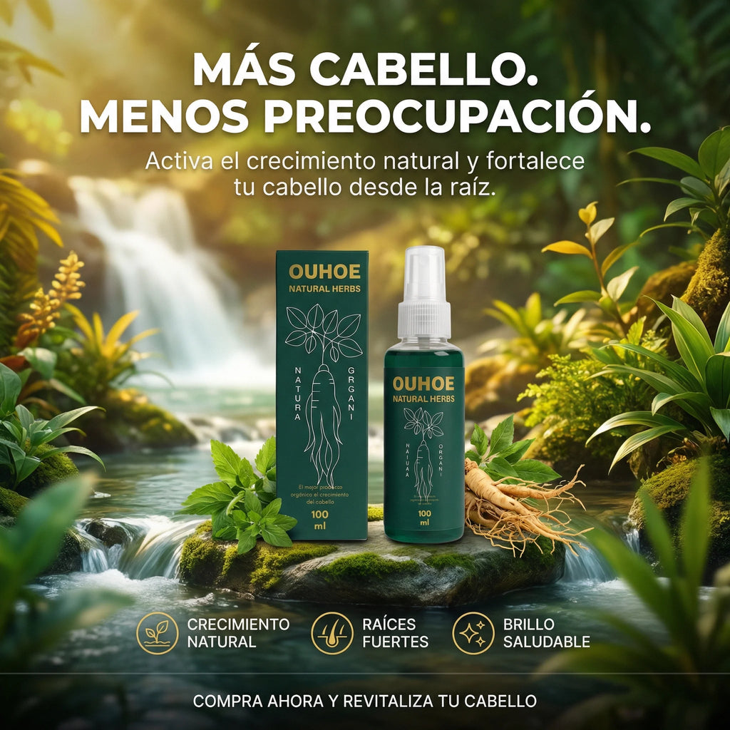 Elixir capilar anticaída y crecimiento OUHOE Natural Herbs, 50% de descuento, inicia tu tratamiento capilar ahora