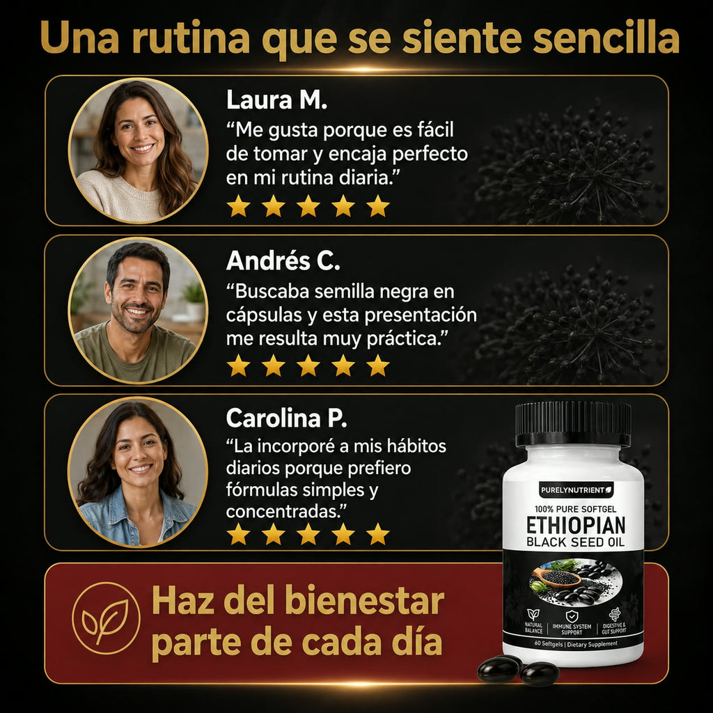 Aceite de Semilla Negra Etíope 100% Puro - Apoyo Inmunológico, Digestivo y Equilibrio Natural - Empieza hoy !!
