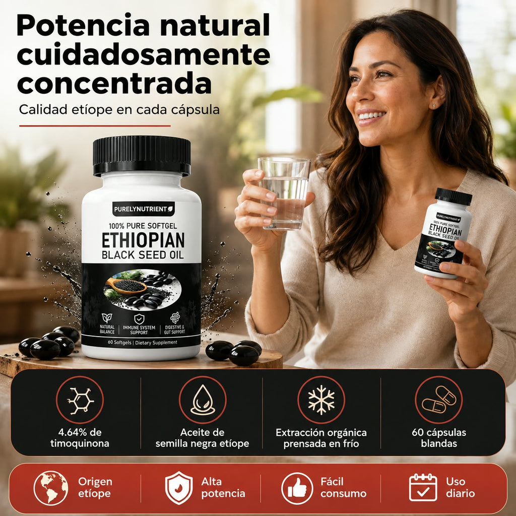 Aceite de Semilla Negra Etíope 100% Puro - Apoyo Inmunológico, Digestivo y Equilibrio Natural - Empieza hoy !!