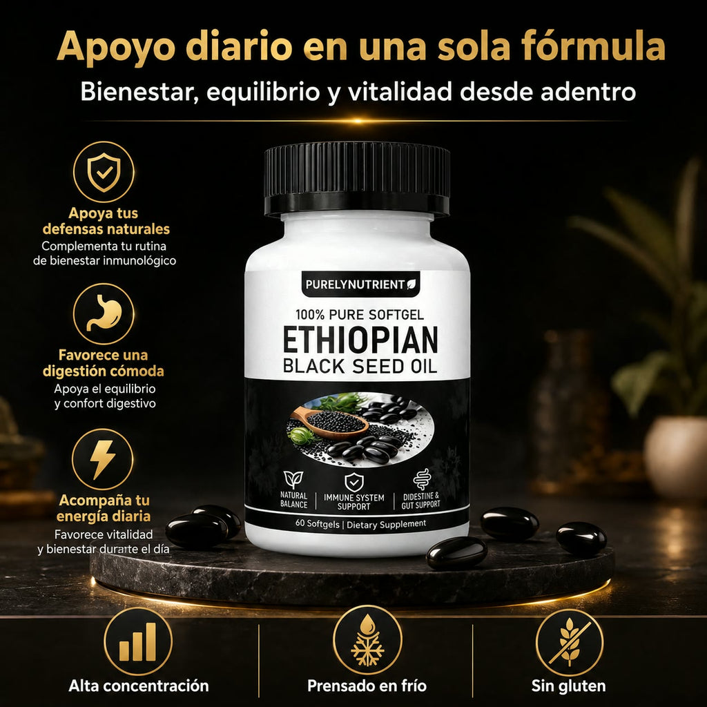 Aceite de Semilla Negra Etíope 100% Puro - Apoyo Inmunológico, Digestivo y Equilibrio Natural - Empieza hoy !!