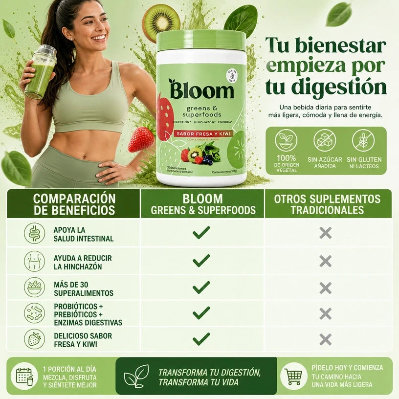 Bloom Nutrition® Greens & Superfoods™ Apoya la Salud Intestinal, la Digestión y Ayuda a Reducir la Hinchazón