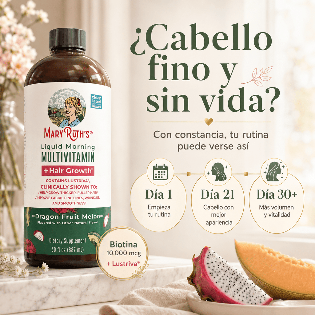 MaryRuth’s Hair Growth + Lustriva® Ayuda a recuperar fuerza, grosor y abundancia.