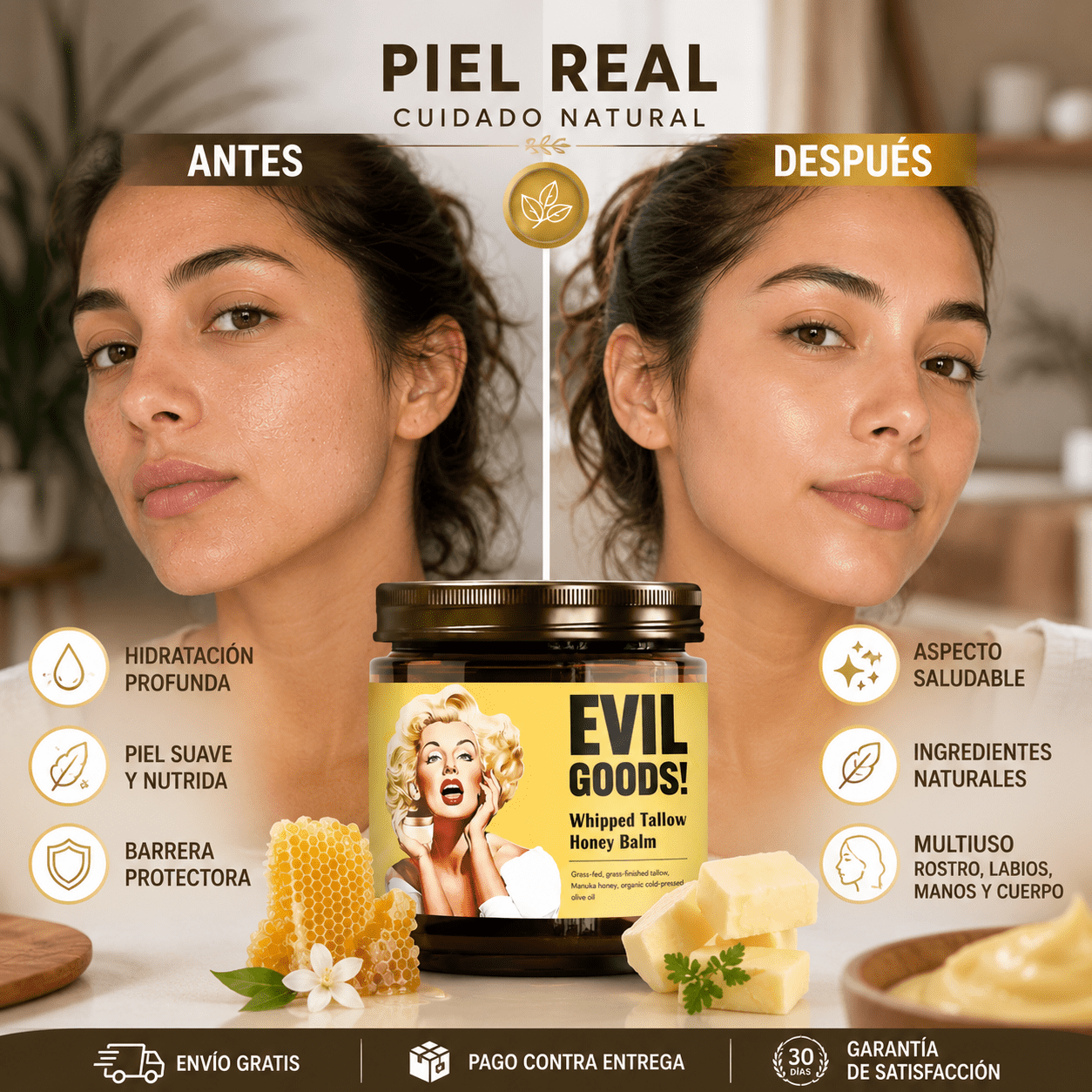 EVIL GOODS™ Bálsamo Batido de Sebo y Miel – Hidratación y Nutrición Profunda, empieza hoy!!