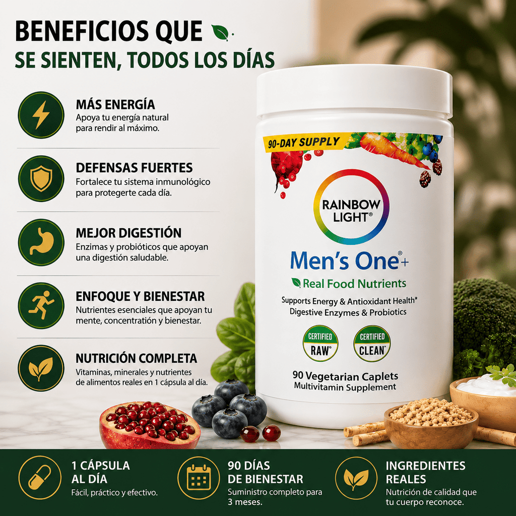 Multivitamínico Rainbow Light®  Recupera Energía, Inmunidad y Salud Digestiva,  empieza a cuidarte hoy.