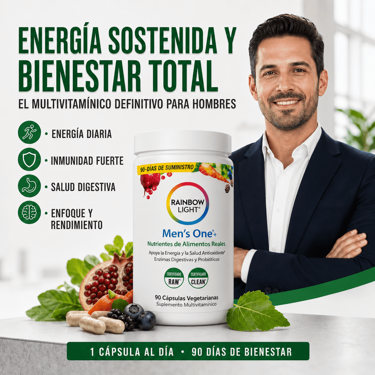Multivitamínico Rainbow Light®  Recupera Energía, Inmunidad y Salud Digestiva,  empieza a cuidarte hoy.