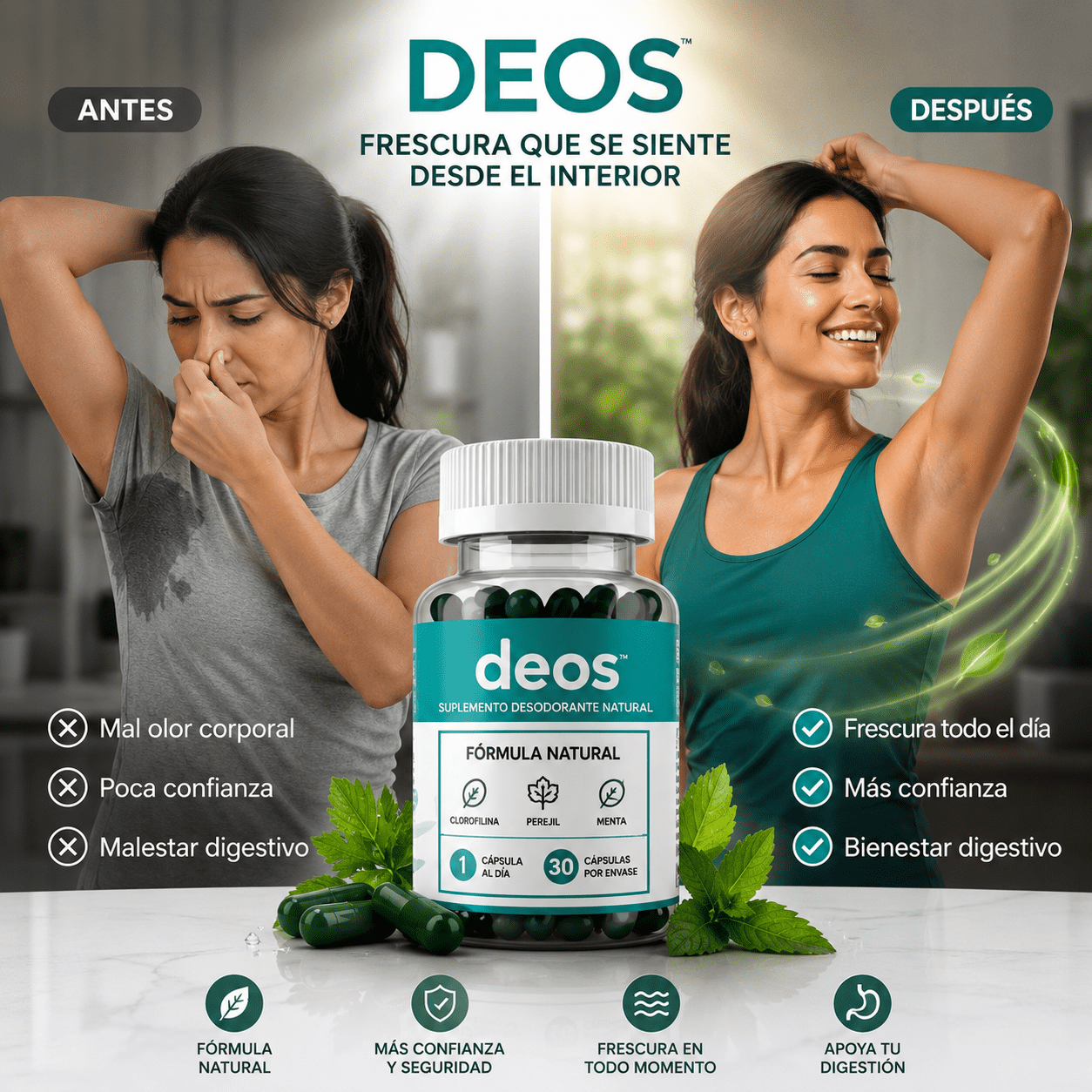 DEOS™® – El Desodorante Interno Natural que Elimina el Olor Corporal desde Dentro, recupera tu confianza hoy