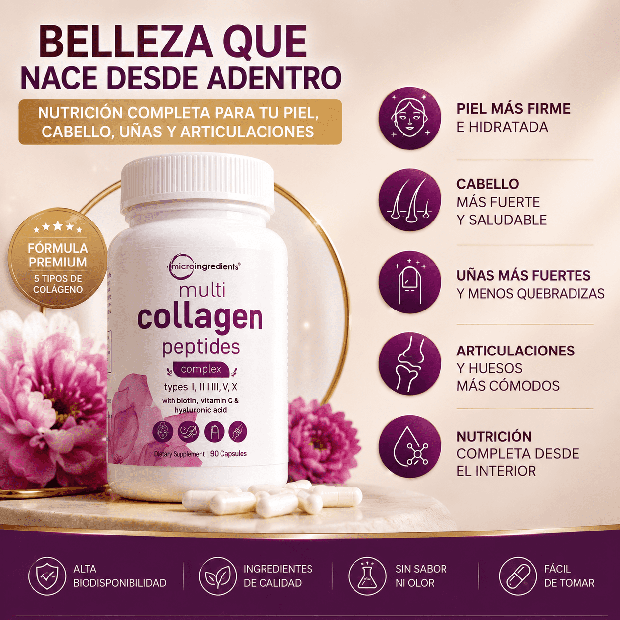 Multi Colágeno™ MicroIngredients®   Mejora Piel, Cabello, Uñas y Articulaciones, Empieza hoy.