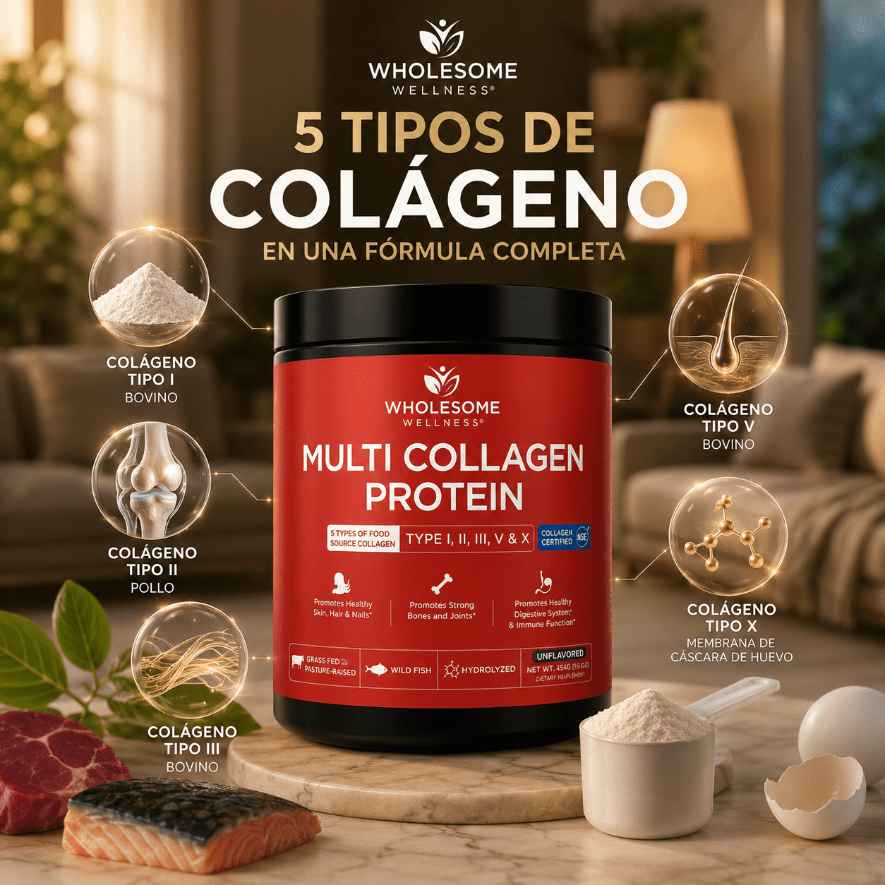 MULTICOLLAGEN PROTEIN™  5 Tipos de Colágeno para Piel, Cabello, Uñas y Articulaciones, empieza hoy