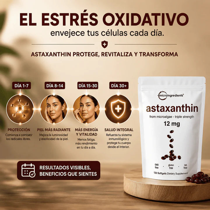 Astaxanthin 12 mg de Microingredients®  Cuida tu piel y riñones  desde hoy con protección antioxidante avanzada