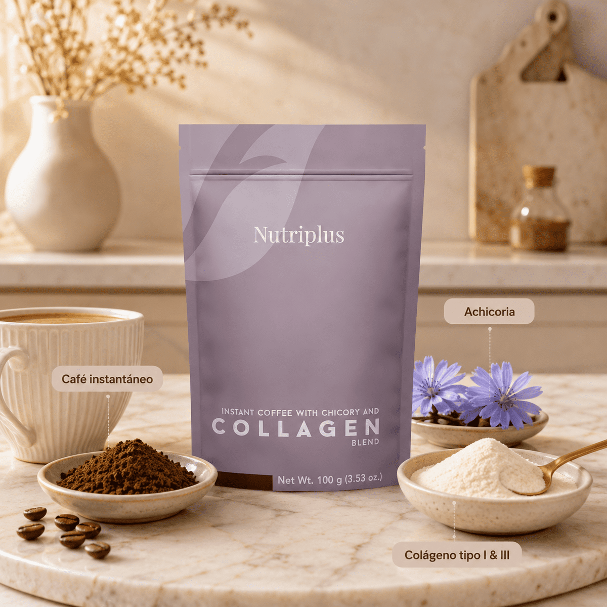 Collagen Nutriplus™ Café con Colágeno delicioso, apoya tu brillo y bienestar articular todo en uno.
