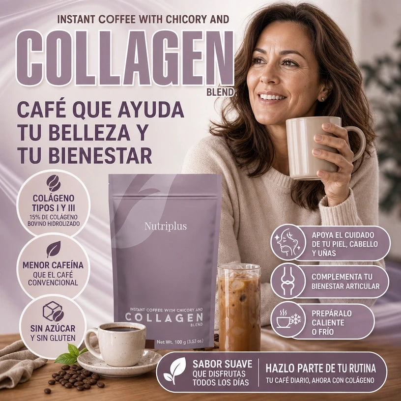 Collagen Nutriplus™ Café con Colágeno delicioso, apoya tu brillo y bienestar articular todo en uno.
