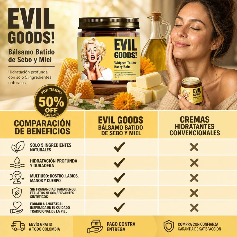 EVIL GOODS™ Bálsamo Batido de Sebo y Miel – Hidratación y Nutrición Profunda, empieza hoy!!